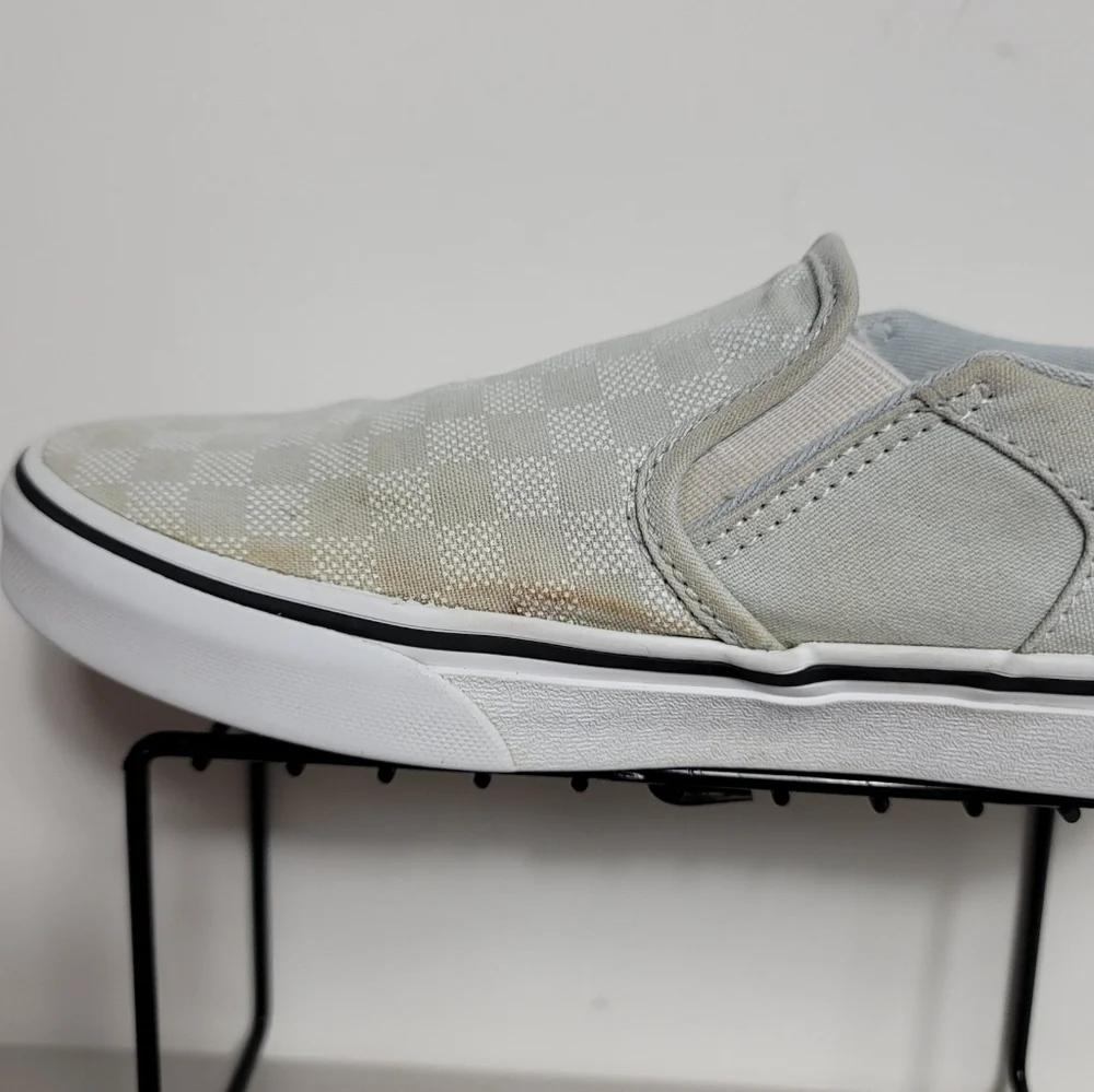 Vans Little girls Slip On Sz 4 Blue Chequered Plaid Slip On Shoes